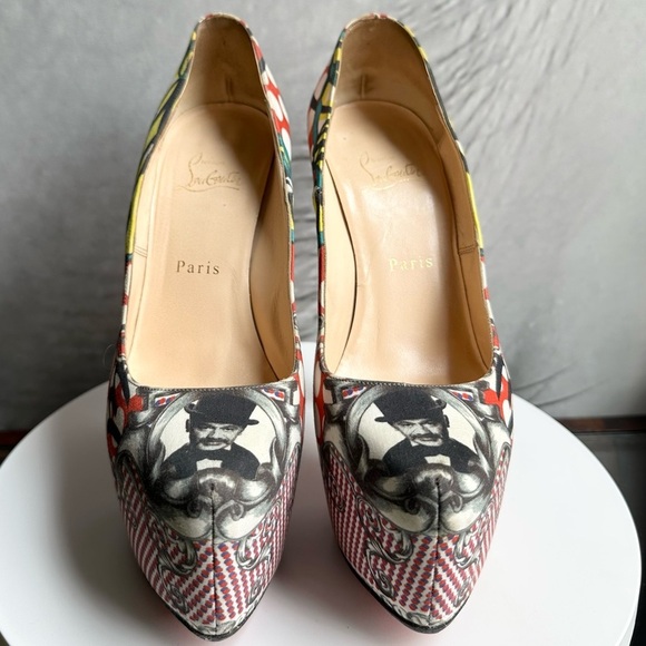 🌺CHRISTIAN LOUBOUTIN 👠Daffodil Multicolor 160mm Print Fabric Platform sz: 38.5 - Picture 7 of 17